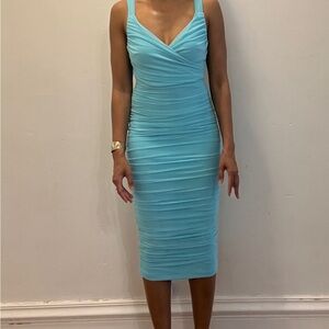 Women's Bodycon Sleeveless Ruched Mesh Midi Dress